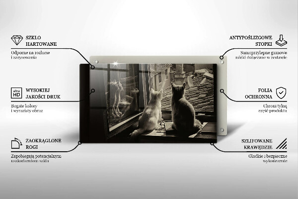 Sklenená doska na krájanie Mesto mačky a okno