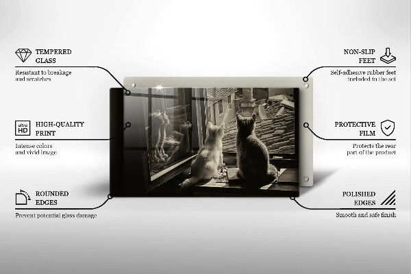 Sklenená doska na krájanie Mesto mačky a okno