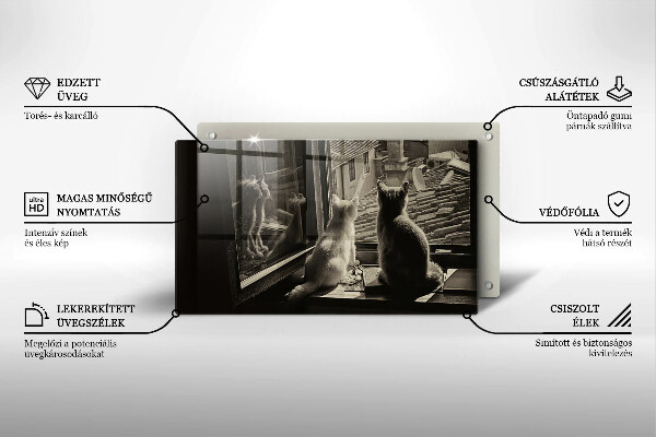 Sklenená doska na krájanie Mesto mačky a okno