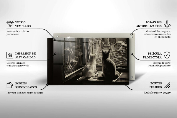 Sklenená doska na krájanie Mesto mačky a okno