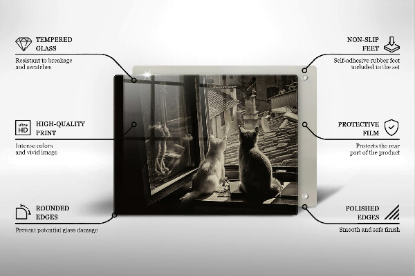 Sklenená doska na krájanie Mesto mačky a okno