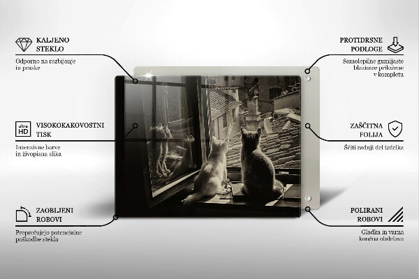 Sklenená doska na krájanie Mesto mačky a okno