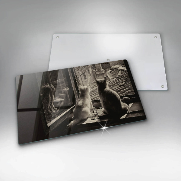 Sklenená doska na krájanie Mesto mačky a okno