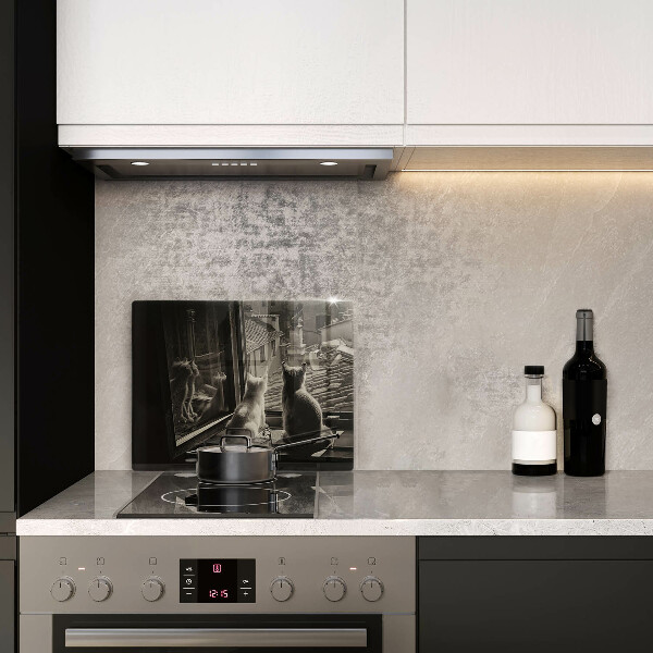 Sklenená doska na krájanie Mesto mačky a okno