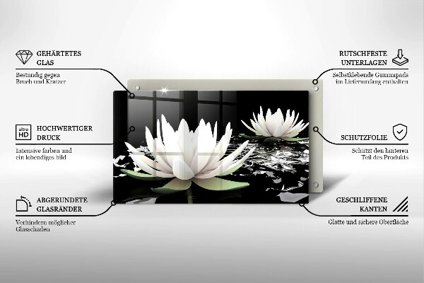 Sklenená doska na krájanie Biele ľalie na vode