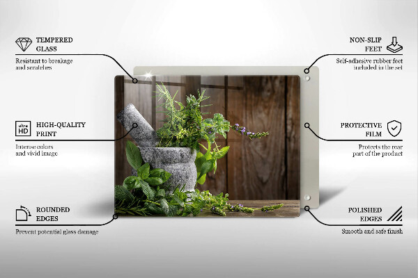 Sklenená doska na krájanie Pestuje bylinky a drevo