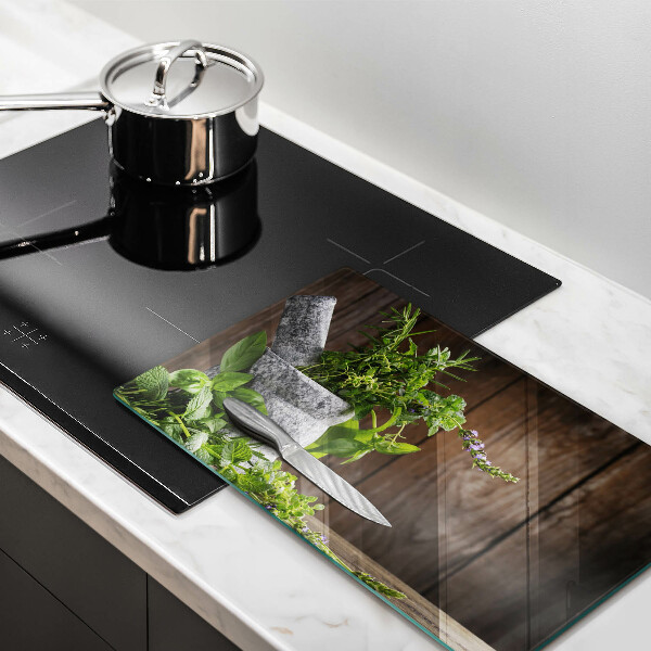 Sklenená doska na krájanie Pestuje bylinky a drevo