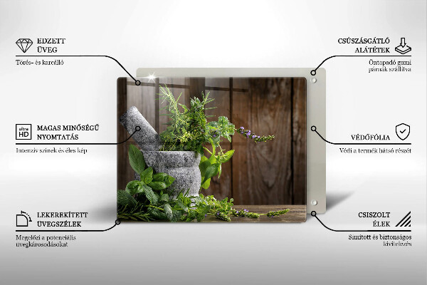 Sklenená doska na krájanie Pestuje bylinky a drevo