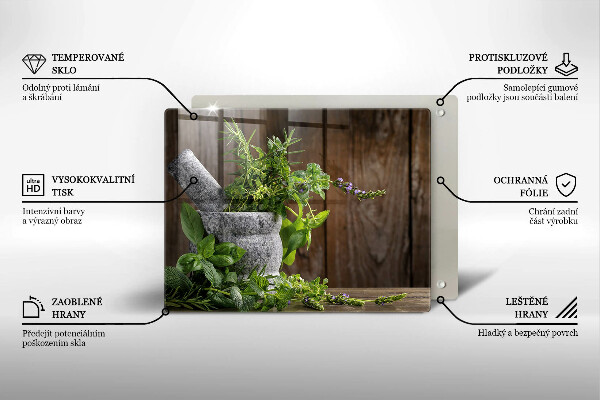 Sklenená doska na krájanie Pestuje bylinky a drevo