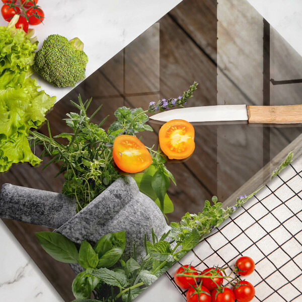 Sklenená doska na krájanie Pestuje bylinky a drevo