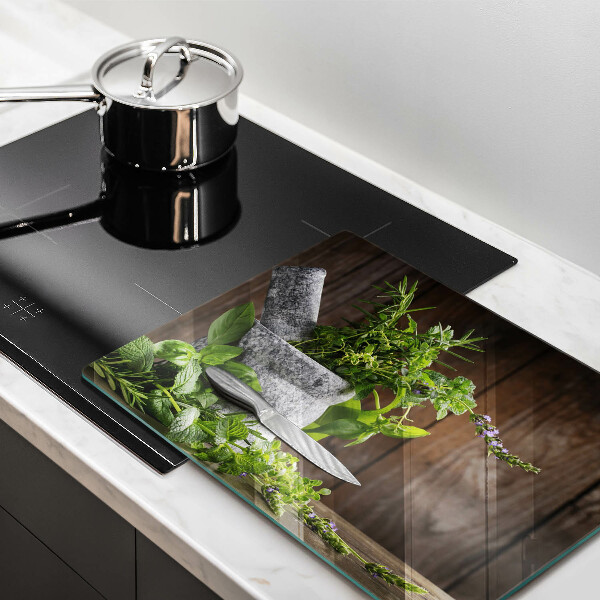 Sklenená doska na krájanie Pestuje bylinky a drevo