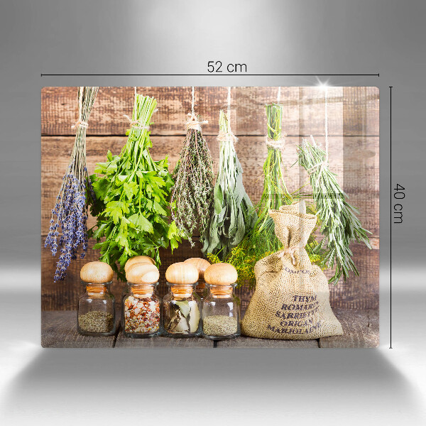 Sklenená doska na krájanie Bylinky, korenie a drevo