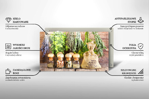 Sklenená doska na krájanie Bylinky, korenie a drevo