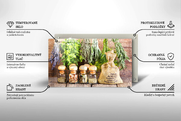 Sklenená doska na krájanie Bylinky, korenie a drevo