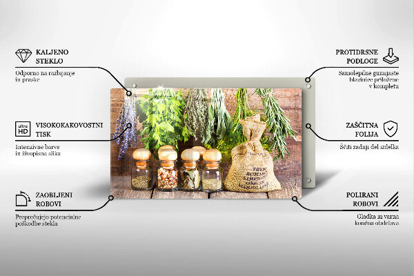 Sklenená doska na krájanie Bylinky, korenie a drevo