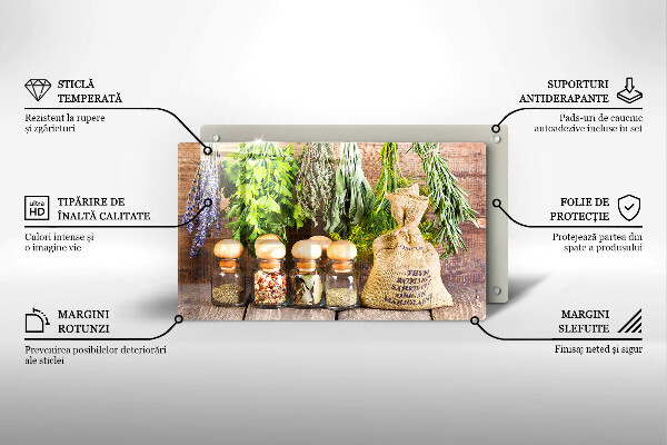 Sklenená doska na krájanie Bylinky, korenie a drevo