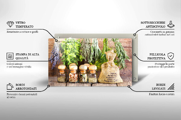 Sklenená doska na krájanie Bylinky, korenie a drevo