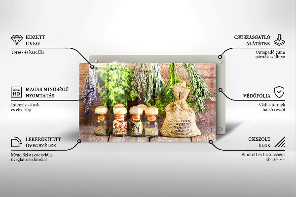 Sklenená doska na krájanie Bylinky, korenie a drevo