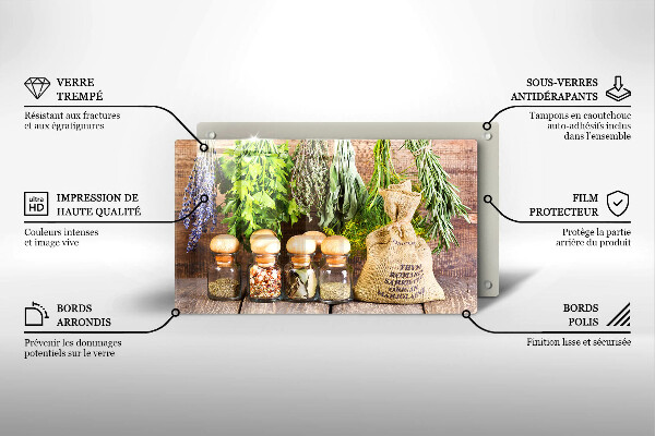 Sklenená doska na krájanie Bylinky, korenie a drevo