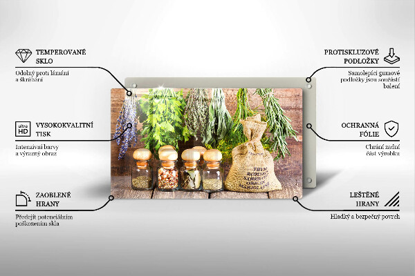 Sklenená doska na krájanie Bylinky, korenie a drevo