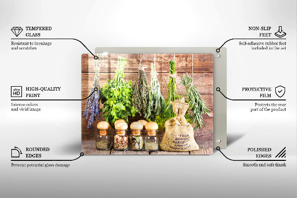 Sklenená doska na krájanie Bylinky, korenie a drevo