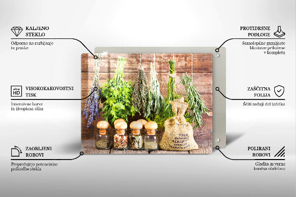 Sklenená doska na krájanie Bylinky, korenie a drevo