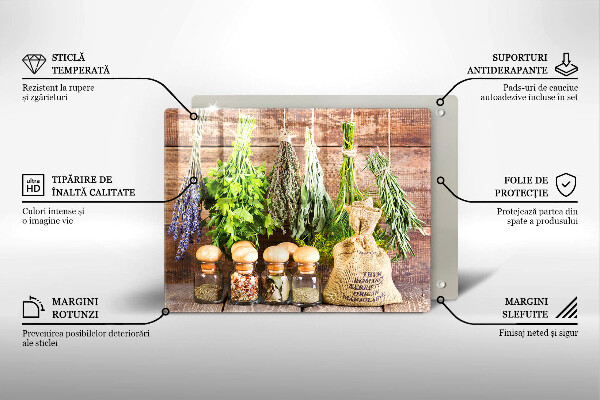 Sklenená doska na krájanie Bylinky, korenie a drevo