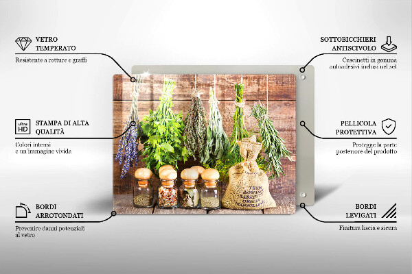 Sklenená doska na krájanie Bylinky, korenie a drevo