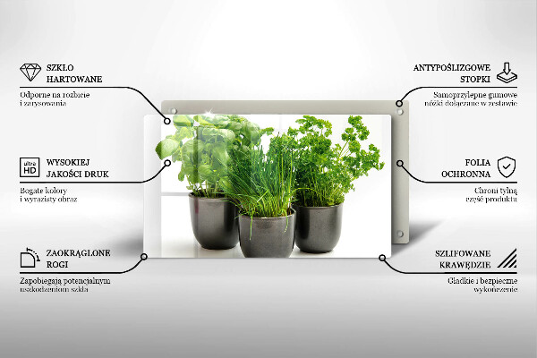 Sklenená doska na krájanie Hrnce s bylinkami