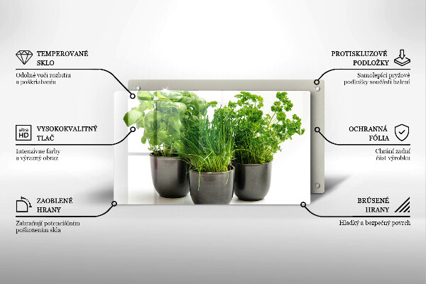 Sklenená doska na krájanie Hrnce s bylinkami