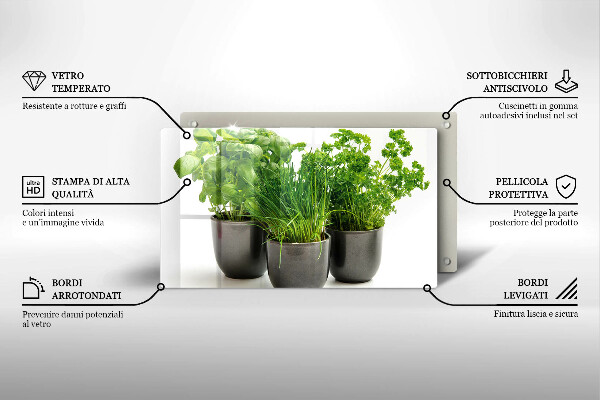 Sklenená doska na krájanie Hrnce s bylinkami
