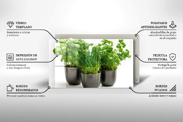 Sklenená doska na krájanie Hrnce s bylinkami