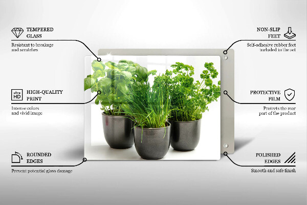 Sklenená doska na krájanie Hrnce s bylinkami