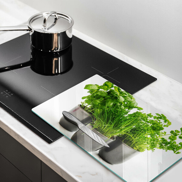 Sklenená doska na krájanie Hrnce s bylinkami