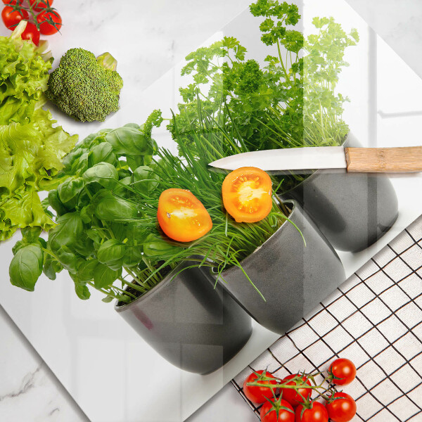 Sklenená doska na krájanie Hrnce s bylinkami