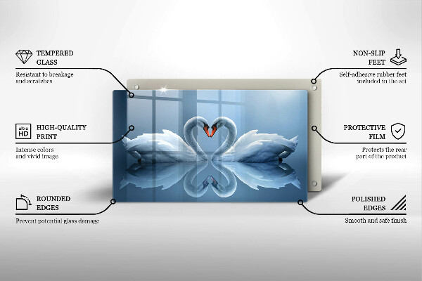 Sklenená doska na krájanie Dve labutie srdcia