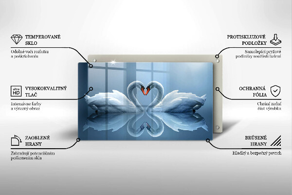 Sklenená doska na krájanie Dve labutie srdcia