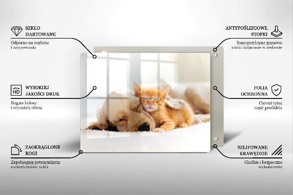 Sklenená doska na krájanie Zvieratá pes a mačka