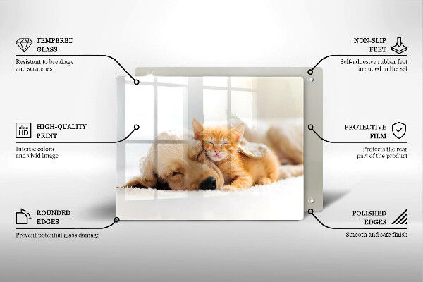 Sklenená doska na krájanie Zvieratá pes a mačka