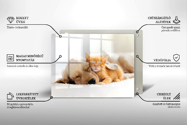 Sklenená doska na krájanie Zvieratá pes a mačka