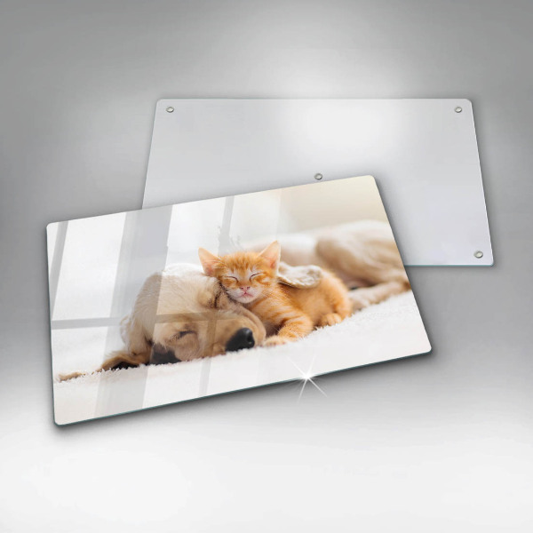 Sklenená doska na krájanie Zvieratá pes a mačka