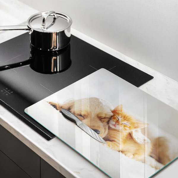 Sklenená doska na krájanie Zvieratá pes a mačka