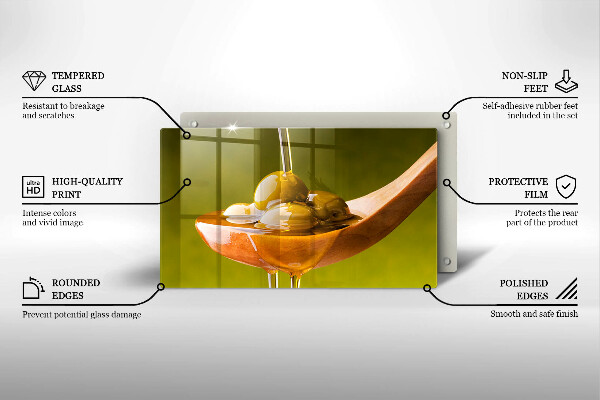 Sklenená doska na krájanie Olivový olej a olivy