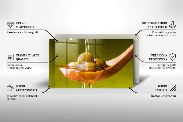 Sklenená doska na krájanie Olivový olej a olivy
