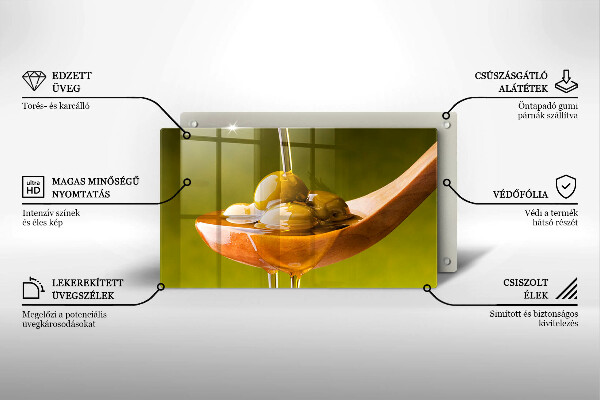 Sklenená doska na krájanie Olivový olej a olivy