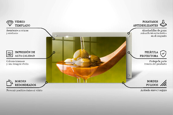 Sklenená doska na krájanie Olivový olej a olivy