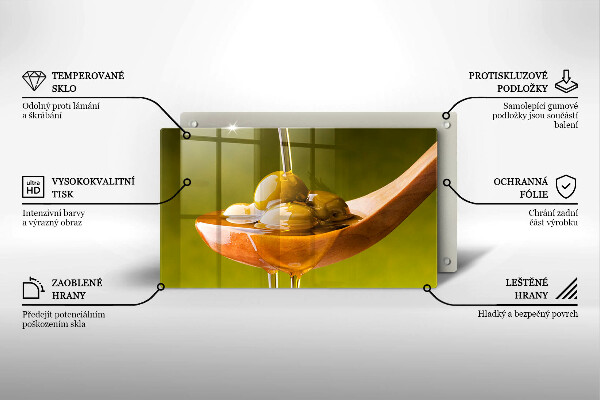 Sklenená doska na krájanie Olivový olej a olivy