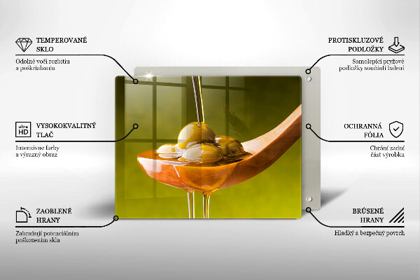 Sklenená doska na krájanie Olivový olej a olivy