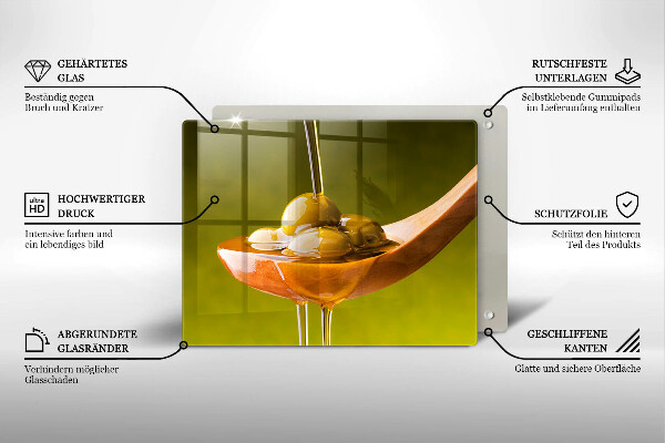 Sklenená doska na krájanie Olivový olej a olivy