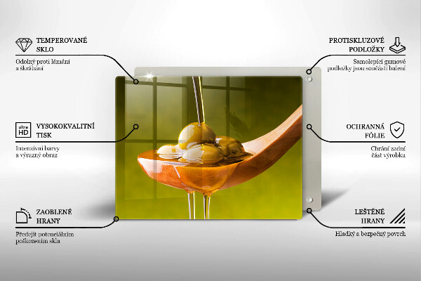 Sklenená doska na krájanie Olivový olej a olivy